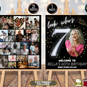 PAQUETE DE PLANTILLAS DE FOTOGRAFÍA PARA CUMPLEAÑOS NÚMERO 70, cartel de fiesta de cumpleaños número 70 personalizable, minimalista, mira quién tiene 70 años - PC0287