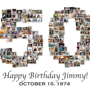 Collage de photos pour 50e anniversaire, collage de photos de numéros, cadeau 50e anniversaire personnalisé, cadeau 50e anniversaire - cadeaux photo collage numéros, imprimable