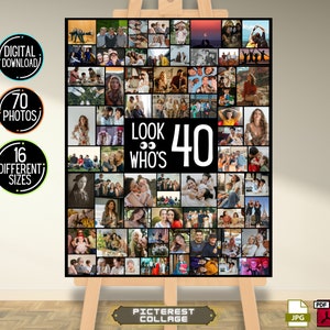 Plantilla de collage de fotos de cumpleaños, mira quién tiene 60 50 40 cualquier número, tablero de montaje de fotos, celebra la vida, plantilla de collage de Canva, 70 fotos PC0328