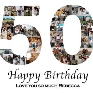 Custom 50th Birthday Photo Collage Gift, Number Photo Collage 50th Anniversary, Birthday 50th Gift Custom, gifts for parent, Digital File