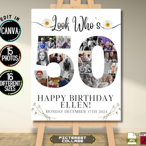 EDITABLE 50th Birthday Photo Collage Poster TEMPLATE, Look who&#39;s 50, Customizable Photo Collage Board, 50th Party Sign, With 15photos PC0166