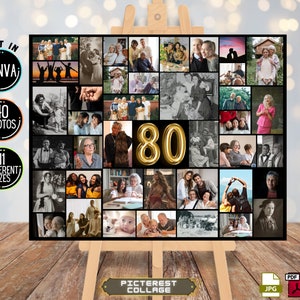 Bearbeitbare 80er Jahre Fotocollage Canva Vorlage, Feiern Sie das Leben, Staffelei Gedenkposter, Foto Montage Tafel, - Fotocollage PC0254