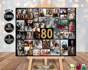 80th Birthday Photo Collage Template: Customizable Canva Design (Digital Download)