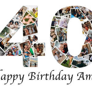 Custom 40th Birthday Number Photo Collage, Personalized Number Photo Collage, 40th Birthday Gift, 40th Anniversary Gift Custom, PRINTABLE