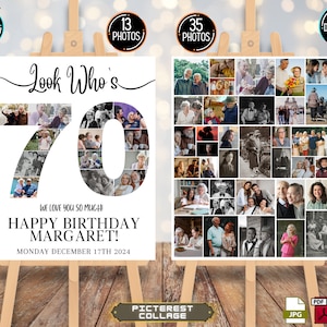 Conjunto de plantillas de pósteres con collage de fotos y 70 cumpleaños personalizados: mira quién tiene 70 años, recuerdos únicos para fiestas de cumpleaños PC0229