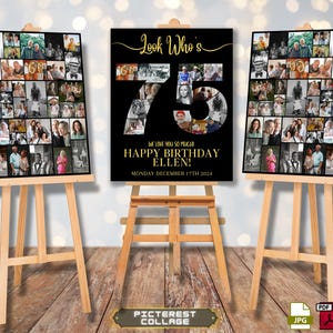 Template 75th Birthday Photo Collage Montage SET Board - Create Memories with a Custom Collage Poster Bundle , 75th Party Sign PC0372