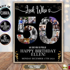 50th Editable Birthday Number Photo Collage TEMPLATE,  Custom Photo Collage Board, Photo Montage Display, 50th Party Sign PC0250