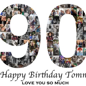 Collage de fotos de 90 cumpleaños, collage de fotos con números, regalo de 90 cumpleaños, regalo de 90 aniversario personalizado: regalos de collage de fotos con números, IMPRIMIBLES