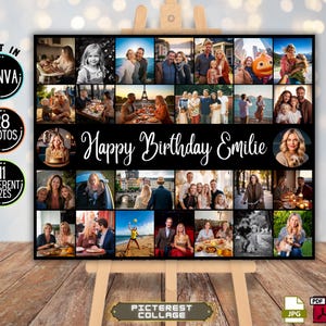 Modèle modifiable de collage de photos d'anniversaire - montage photo Canva, carte mémoire de célébration, décoration de fête numérique Canva 28 photo personnalisée - PC0330