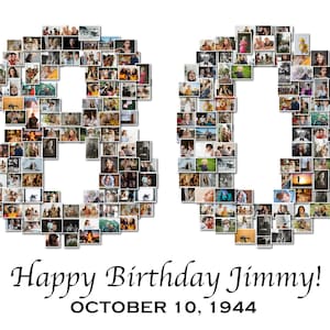 80th Birthday Photo Collage, Number Photo Collage, 80th Anniversary Gift Custom, 80th Birthday Gift - Photo Number Collage Gifts, PRINTABLE