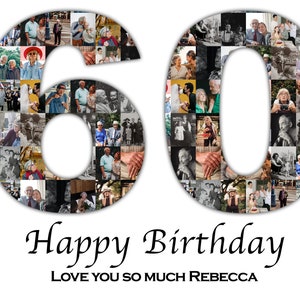 Collage de photos personnalisé pour 60e anniversaire, collage de photos de numéros, cadeau de 60e anniversaire, cadeau de 60e anniversaire - cadeau de collage de photos de numéros, imprimable