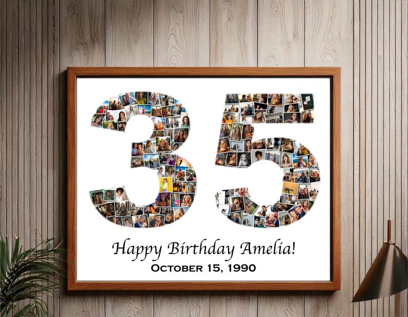 Custom 35th Birthday Photo Collage, Number Photo Collage, 35th Birthday ...