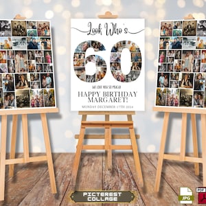 Conjunto de fotomontaje para 60 cumpleaños: crea recuerdos con un paquete de pósteres de collage personalizados, letrero para fiesta de 60 años PC0356