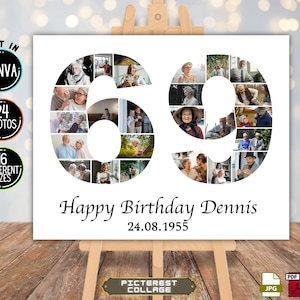 69th Birthday Photo Collage Poster TEMPLATE, 69th Anniversary & Birthday  Number Photo Collage Board, Photo Montage Display PC0514