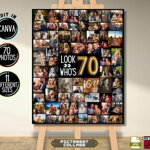Bearbeitbare Vorlage 70. Geburtstag Fotocollage, Feiern des Lebens, Foto Montage Board, Staffelei Collage Poster, Canva 70 Benutzerdefiniertes Foto - PC0354