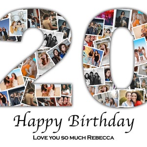 20th Birthday Number Photo Collage, 20th Picture Collage, Personalized Photo Collage, 20th year Birthday gift, Custom Anniversary, PRINTABLE