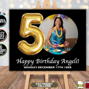 Affiche photo modifiable pour 50e anniversaire - Affiche personnalisée du numéro d&#39;étape importante, modèle de plaque de fête modifiable PC0163