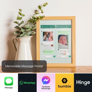 Cartaz de mensagem personalizado | Escolha entre iMessage, WhatsApp, Facebook Messenger, Bumble, Hinge ou um formato personalizado | Presente de aniversário ou casamento