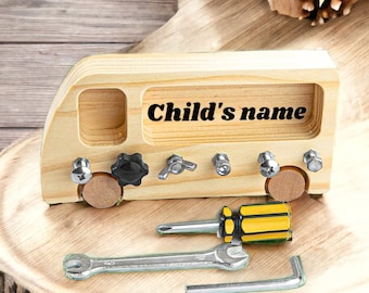 Personalised, Montessori Screwdriver Busy Board, Toddler Educational toys, Screw Wooden Toy - Waldorf learning sensory toy, Toddler gift toy