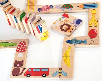 Individuelles Kindergeschenk - Dominopuzzle aus Holz - Gehirnentwicklungsspielzeug für Kleinkinder - Geschenk für Junge und Mädchen, Geschenk für Kleinkinder 2 3 4 5 Jahre alt, Kinderspielzeug Geschenk