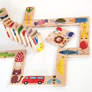 Cute Puzzle Domino Toy Gift kids boy girl gift Wooden Montessori Toy Gift Boy Girl Birthday Gift Toddler 2 3 4 years old gift image 2