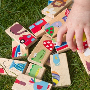 Cute Puzzle Domino Toy Gift - Toddler Custom Name Gift - Wooden Montessori Toy - Boy Girl Birthday Gift - Toddler 2 3 4 years old gift