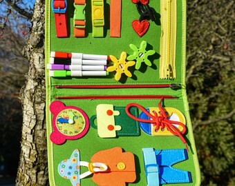 Travel Quiet book - Montessori Toddler Busy Board - Toddler Soft book - birthday boy girl gifts - Travel Busy Book