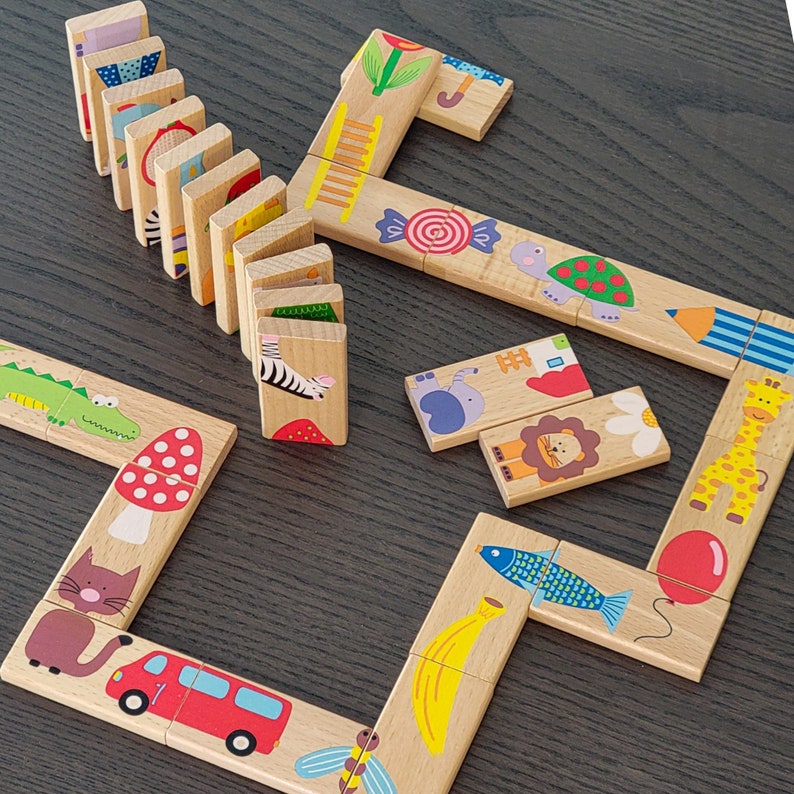 Custom kids gift Wooden Domino Puzzle Brain Development Toddler Toys Boy Girl gift, Toddler Gift 2 3 4 5 years old, kids toys gift image 6