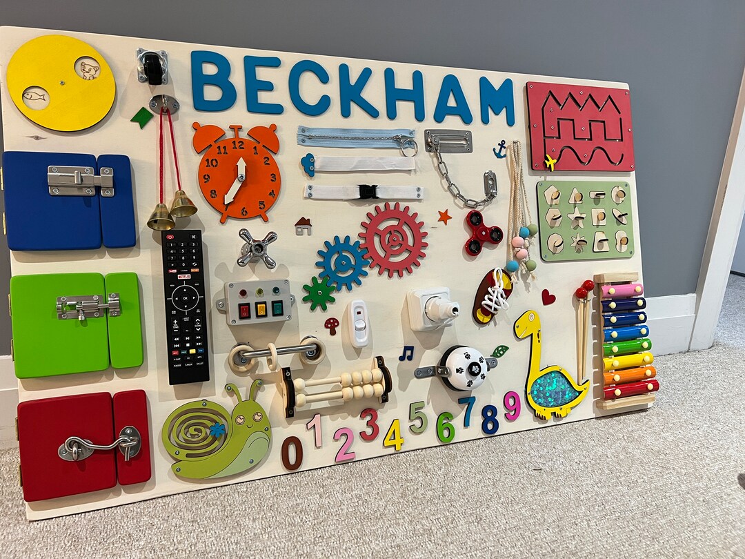 Preschool Wooden Busy Board, Developmental Interactive Busy Board ...