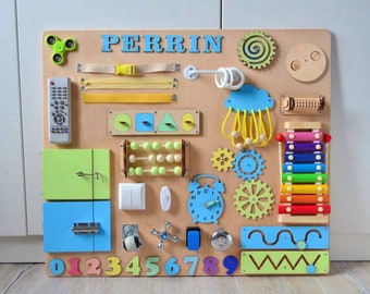 Interesting puzzles on montessori board, personalized busy board, custom name busy board, custom size busy board, smart baby birthday gift
