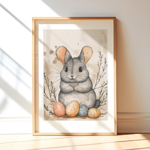 Impression de Pâques en chinchilla, décoration de chambre d'enfant de printemps, affiche pour amoureux des animaux de compagnie