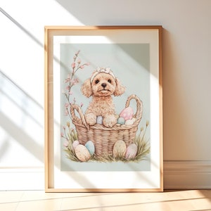 Impression caniche toy, cadeau de Pâques pour amoureux des chiens, décoration printanière pour chambre d'enfant