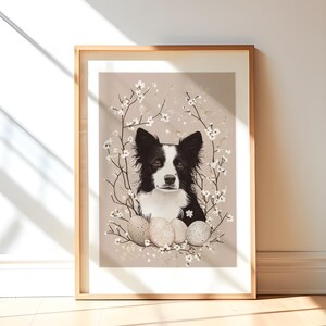 Stampa Border Collie Cartolina di Pasqua Decorazione murale estetica neutra