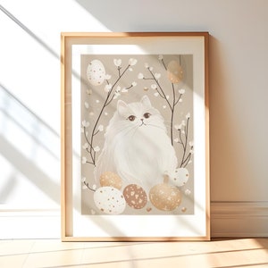 Stampa di gatto persiano Cartolina di Pasqua Decorazione artistica da parete estetica neutra