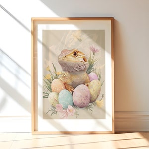 Stampa drago barbuto, decorazione pastello danese, cartolina di Pasqua