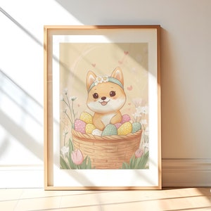 Carte postale de Pâques imprimée Shiba Déco pour chambre d'enfants