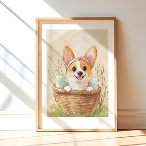 Carte postale de Pâques imprimée corgi Cadeau pour amoureux des chiens Déco pour chambre d'enfant