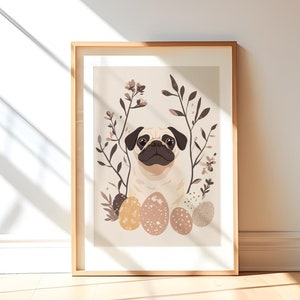 Regalo per gli amanti dei carlini Cartolina di Pasqua Stampa artistica da parete con estetica neutra