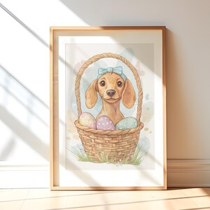 Carte postale de Pâques imprimée teckel Cadeau pour amoureux des chiens Décoration de chambre pastel danoise