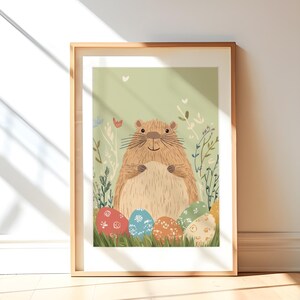 Stampa di capibara Arte murale verde salvia Cartolina di Pasqua
