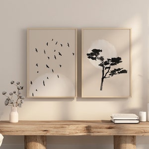 Japandi wall art Wabi sabi print set of 2 Two piece wall art Japanese nature printable Neutral colors