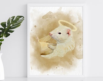 Custom ferret memorial gift Pet remembrance portrait Pet loss gift digital download In memory of ferret DIGITAL ONLY