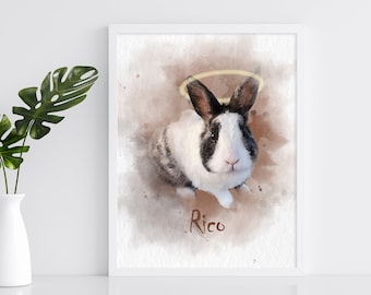 Custom rabbit memorial gift Bunny remembrance portrait Pet painting from photo