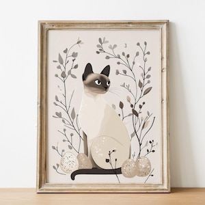 Impression de chat siamois Carte postale de Pâques Décoration murale esthétique neutre