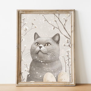 Cadeau chat British shorthair, carte postale de Pâques, impression d'art mural esthétique neutre