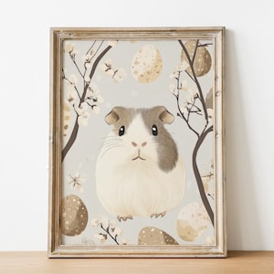 Cadeau cochon d'Inde Carte postale de Pâques Impression d'art mural minimaliste