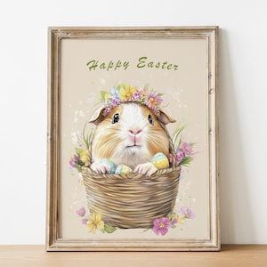 Stampa di porcellino d'India Cartolina di Pasqua Decorazione danese per la stanza in colori pastello
