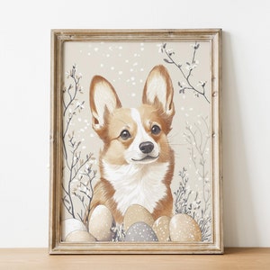 Impression Corgi Carte postale de Pâques Art mural esthétique neutre
