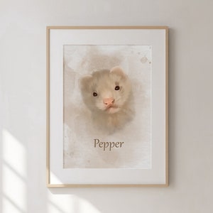 Ferret memorial painting from photo Custom pet watercolor portrait Weasel remembrance gift