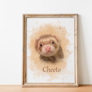 Ferret memorial gift Custom pet drawing from photo Weasel remembrance portrait on canvas